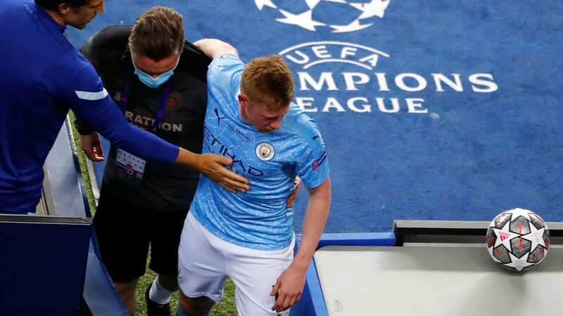 De Bruyne is helped to the dressing room after the challenge (Image: POOL/AFP via Getty Images)