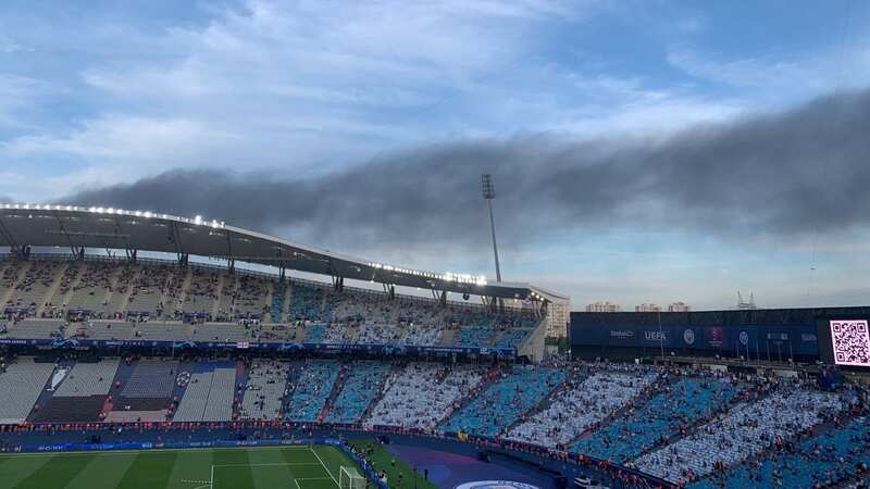Smoke could be seen billowing over the Ataturk Stadium in Istanbul two hours ahead of kick-off (Image: John Cross - Twitter)