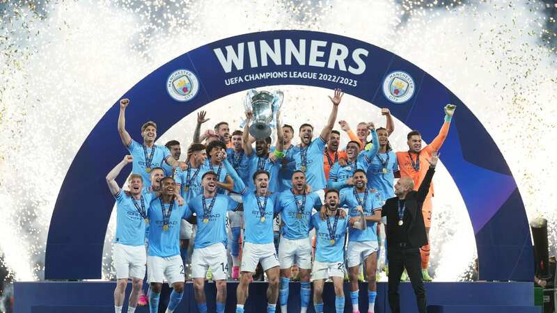 Manchester City celebrate winning the Champions League and completing a historic Treble