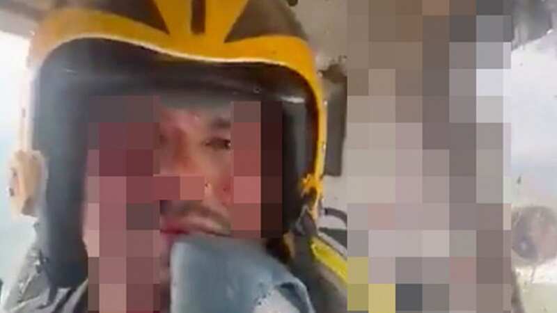 Ariel Valiente covered in blood after the bird crashed into his plane