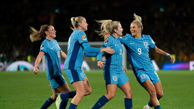 Lauren Hemp of England (second from right) celebrates after scoring her sides second goal during the FIFA Women