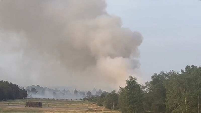 Huge fire rages by MoD camp as crews tackle blaze over 12 hectares