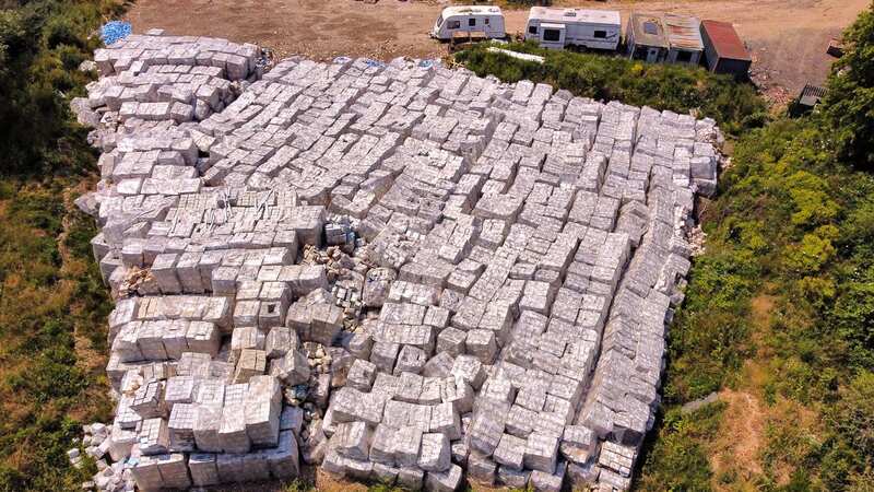 A drone image of the dumped PPE (Image: Simon Czapp/Solent News)