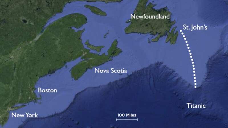 Map shows where lost tourist submersible went missing on Titanic wreck venture