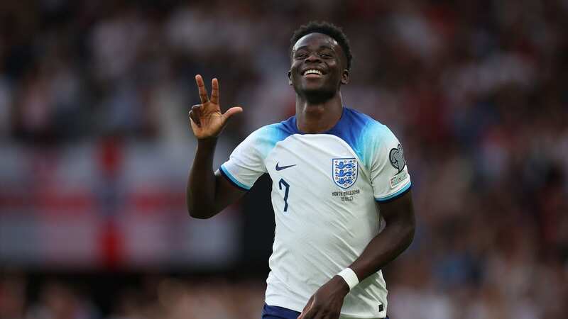 Bukayo Saka celebrates his hat-trick for England against North Macedonia (Image: Eddie Keogh - The FA/The FA via Getty Images)
