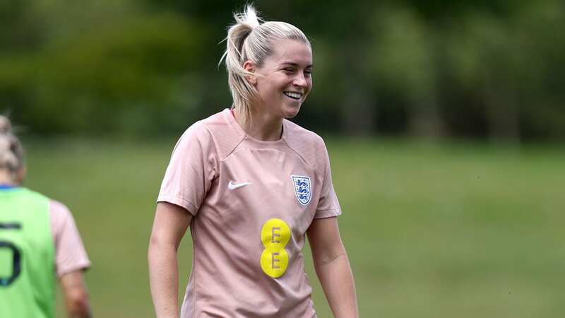 Alessia Russo of England reacts during a training session at St George