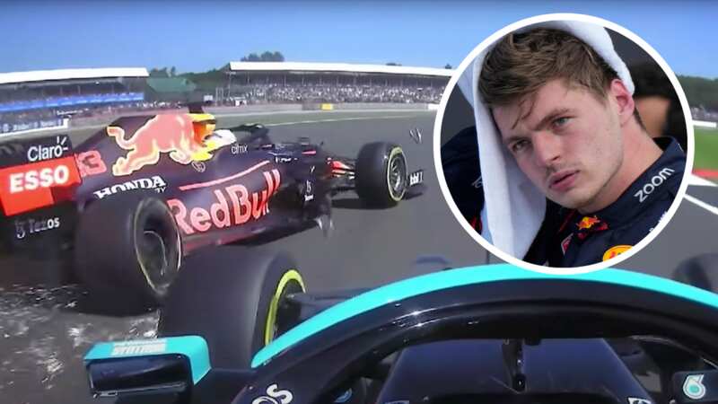 Verstappen broke his front wing in the collision (Image: Sky Sports)