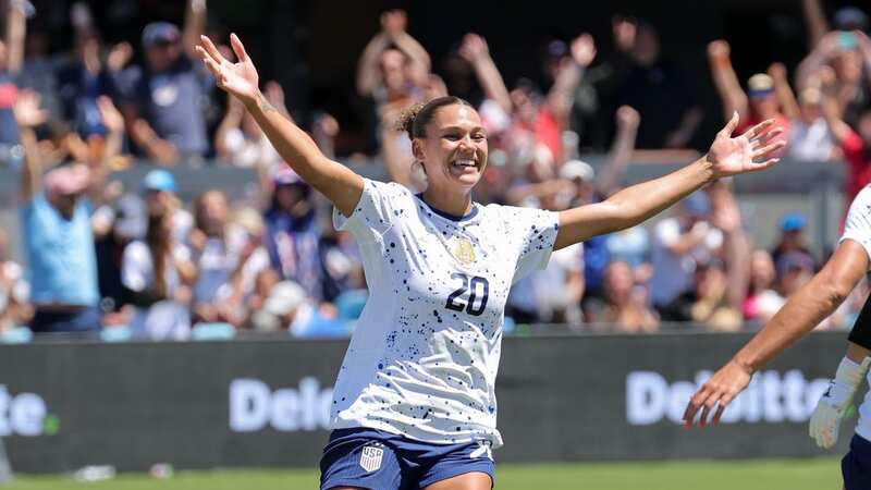Trinity Rodman celebrates scoring for the USA (Image: Getty Images)