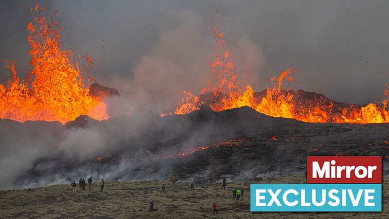 People stand in front of the "raw power of the earth" bursting through the ground at the volcano in Reykjanes, Iceland (Image: Vilhelm Gunnarsson)