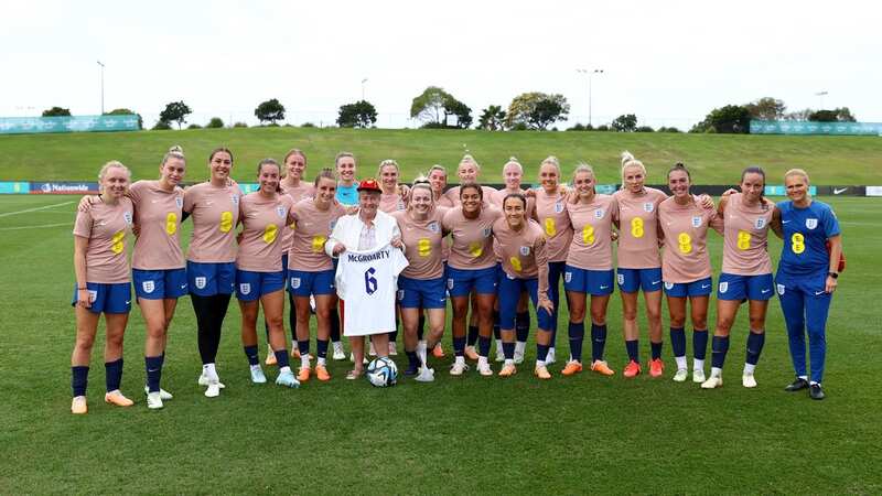 The Lionesses welcomed Margaret ‘Paddy’ McGroarty to team training (Image: The FA via Getty Images)