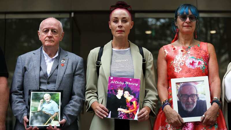 Larry Byrne, Martina Ferguson and Sioux Vosper outside the Covid-19 Inquiry (Image: ANDY RAIN/EPA-EFE/REX/Shutterstock)