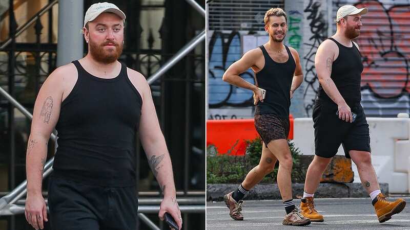 Sam Smith and their rumoured boyfriend were all smiles in matching outfits today (Image: BACKGRID)