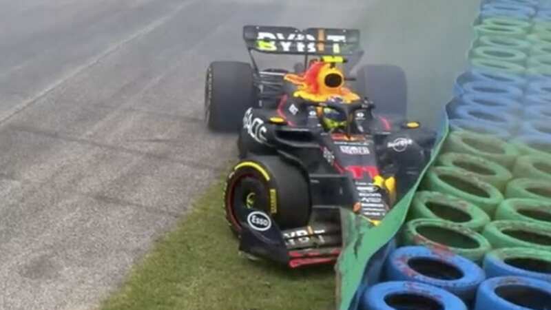 Sergio Perez crashed minutes into practice in Hungary (Image: Sky Sports)