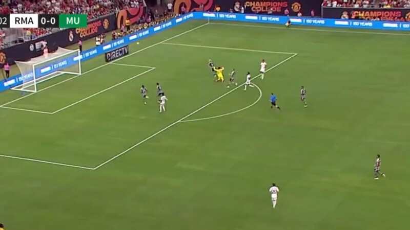 Bellingham made Onana look foolish with delightful chip to give Real Madrid the lead (Image: MUTV)