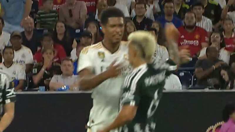 Lisandro Martinez and Jude Bellingham clashed in Man Utd vs Real Madrid (Image: MUTV)