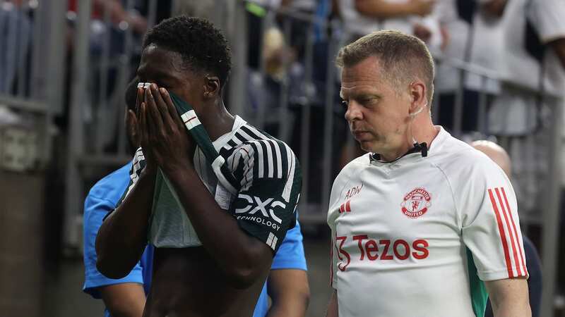 Kobbie Mainoo pictured on crutches after Erik ten Hag issues injury update