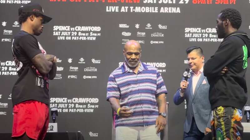 Errol Spence Jr and Terence Crawford competed in a coin toss presided over by Mike Tyson (Image: FightHype/YouTube)