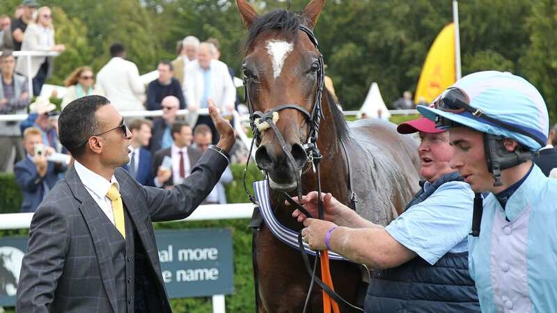 Brazilian trainer Diego Dias (left) in the Goodwood winners circle (Image: RACINGFOTOS.COM)