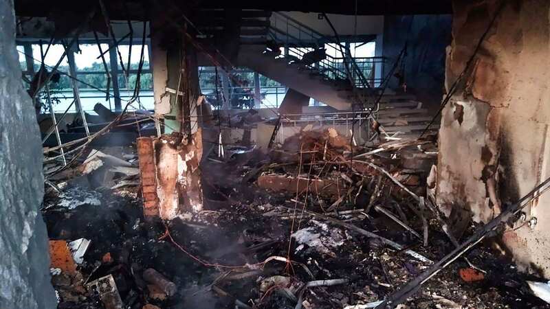 Firefighters work to bring flames under control after a Russian drone strike in Kharkiv (Image: Newsflash)