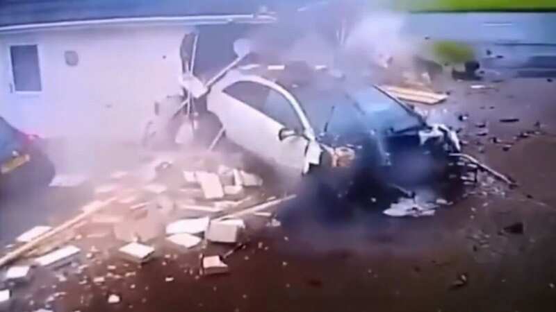 Two teenagers somehow climbed out of the wreckage in Derbyshire (Image: Twitter)