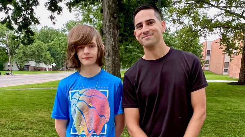 Roman McCormick, left, with miracle donor maths teacher Eddie McCarthy (Image: Washington Local Schools)