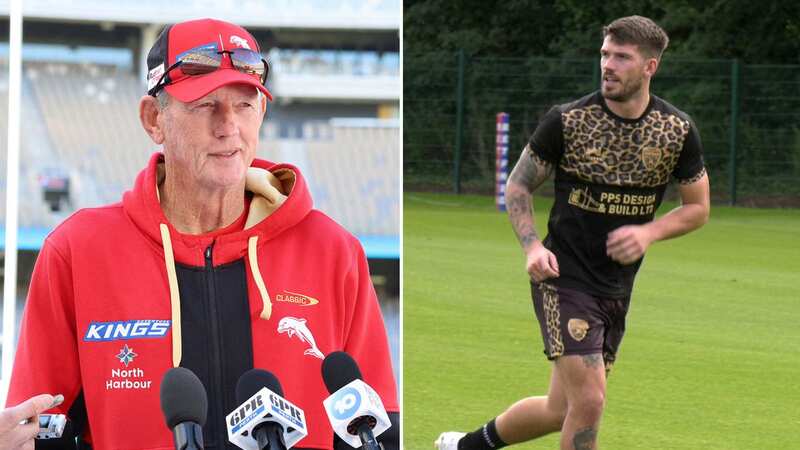 Dolphins boss Wayne Bennett, left, and Leigh Leopards signing Oliver Gildart