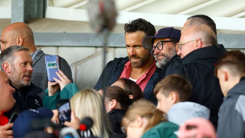 Ryan Reynolds was joined by his fellow actor Hugh Jackman ahead of the clash between Wrexham and Milton Keynes Dons (Image: Malcolm Couzens/Getty Images)