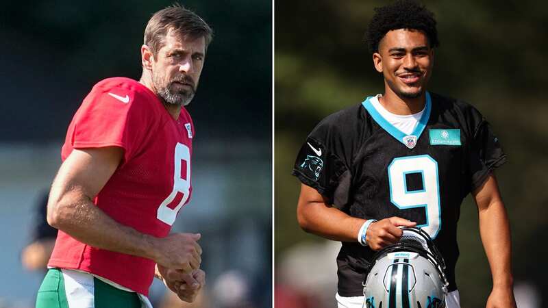 SPARTANBURG, SC - AUGUST 08: Carolina Panthers quarterback Bryce Young (9) during the NFL Carolina Panthers training camp on August 8, 2023, at Wofford College campus in Spartanburg, S.C. (Photo by John Byrum/Icon Sportswire via Getty Images)