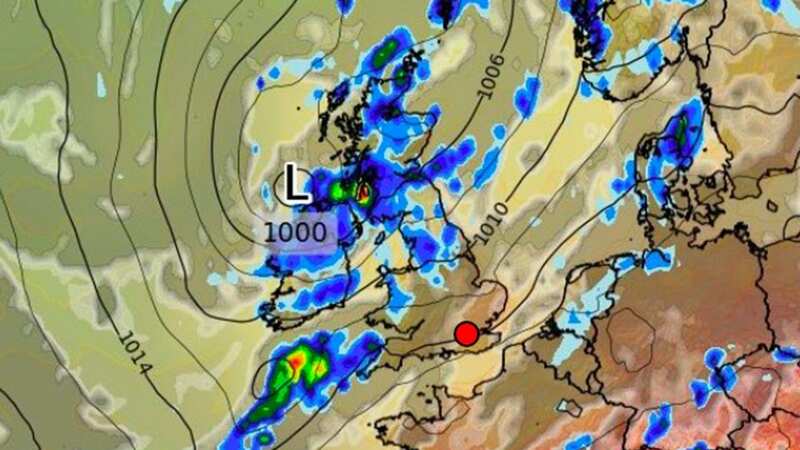 The low pressure sits over the country on Sunday (Image: WX Chart)