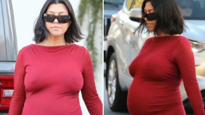 Pregnant Kourtney Kardashian reveals every curve in clingy dress near due date