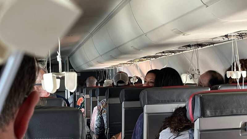 Pictures show the scene inside the aeroplane as it fell (Image: HarrisonHove/Twitter)