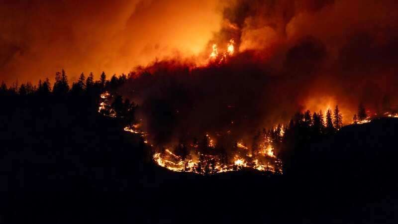 The McDougall Creek wildfire burns in the hills West Kelowna, British Columbia (Image: AFP via Getty Images)