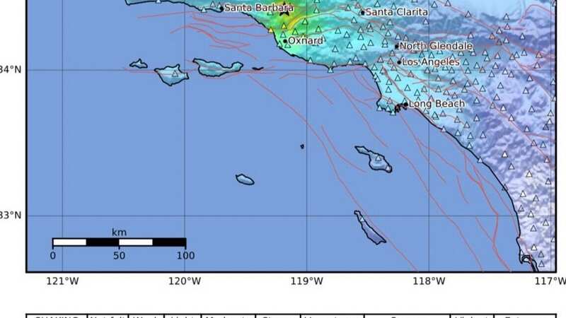 Earthquake map shows where the magnitude 5.1 earthquake and aftershocks hit California (Image: @USGS_ShakeAlert)