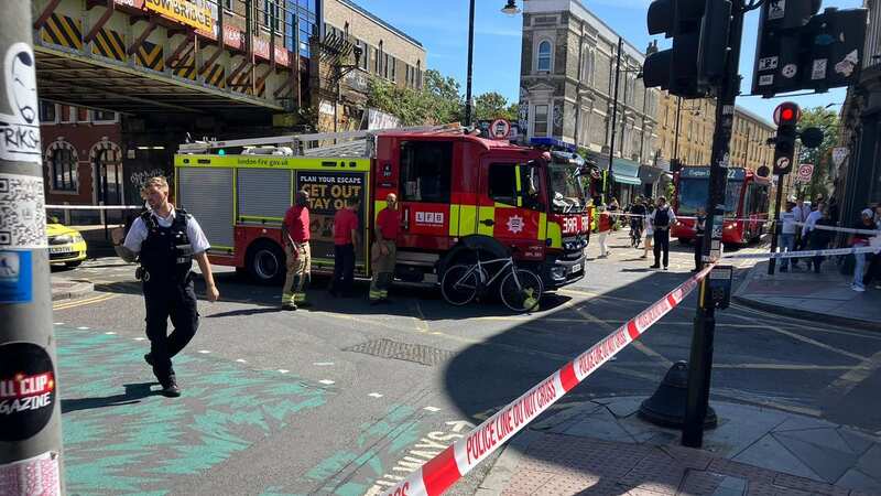 A bicycle could be seen propped against the fire engine