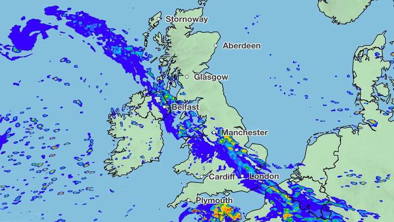 Whilst sunny and warm weather is ahead, much of the country will see intermittent rain today (Image: Met Office)