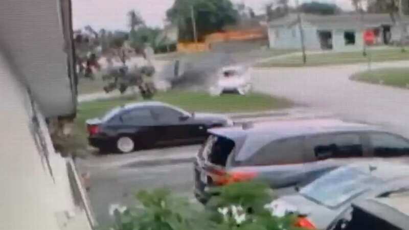 Terrifying moment police chase ends in disaster as car rolls over and crashes