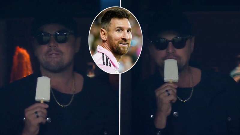Leonardo DiCaprio enjoys a cool treat as he watches on during Inter Miami versus LAFC (Image: Apple TV/ MLS/ Twitter)