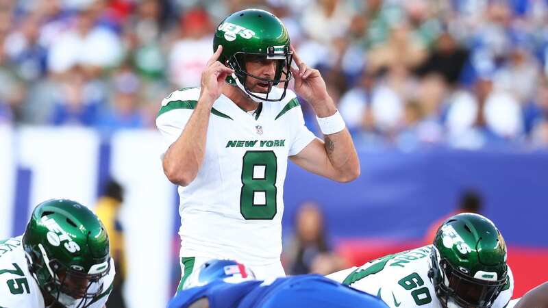 Aaron Rodgers suited up as a New York Jets player for the first time in the final pre-season game against the New York Giants on August 26. (Image: Mike Stobe/Getty Images)