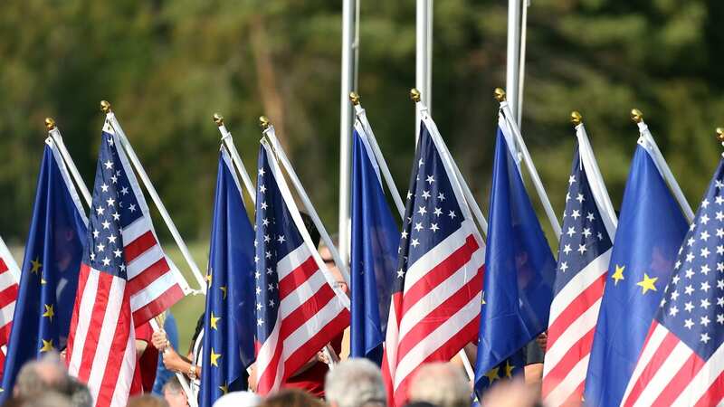 MEDINAH, IL - SEPTEMBER 27: Flags are seen during the Opening Ceremony for the 39th Ryder Cup at Medinah Country Club on September 27, 2012 in Medinah, Illinois. (Photo by Andy Lyons/Getty Images)