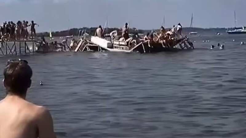 Dozens of celebrating students plunge into lake after pier suddenly collapses