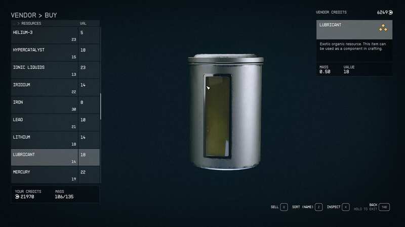 Lubricant is a vital resource for anyone who wants to prioritise weapon mods in Starfield (Image: Scott McCrae)