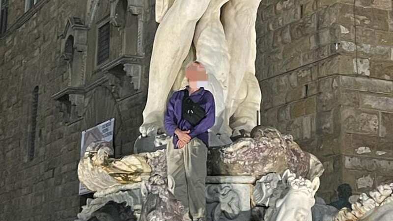 The statue on the Fountain of Neptune in Florence was damaged on Monday (Image: TWITTER)