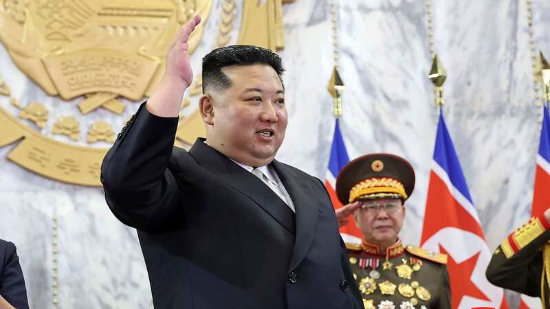 North Korea leader Kim Jong Un waves during a paramilitary parade marking 75th founding anniversary (Image: AP)