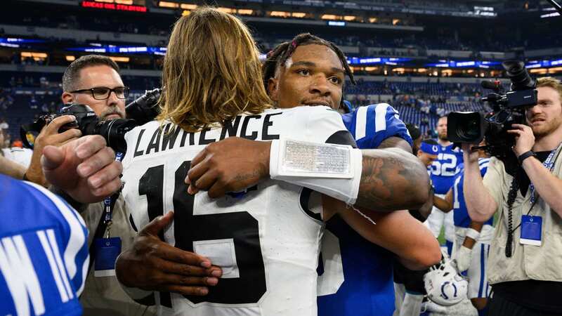 Jacksonville Jaguars quarterback Trevor Lawrence made a beeline for Indianapolis Colts rookie Anthony Richardson after the season opener (Image: AP)