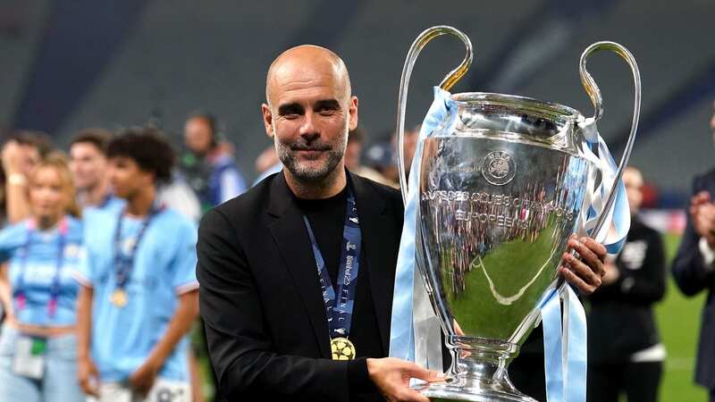 Manchester City manager Pep Guardiola with the famous trophy (Image: PA)