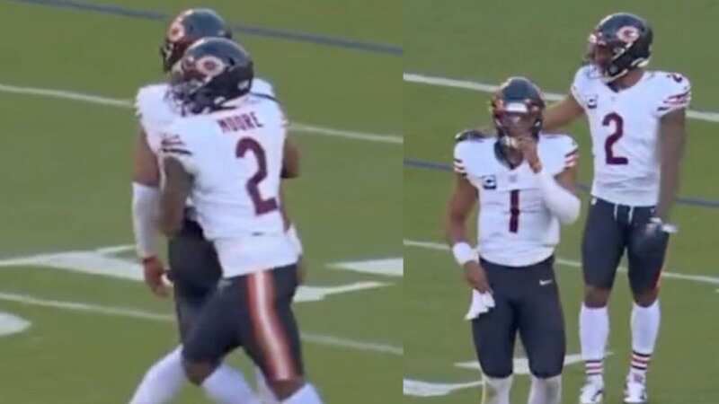 Chicago Bears WR DJ Moore checked on the wellbeing of Justin Fields midgame