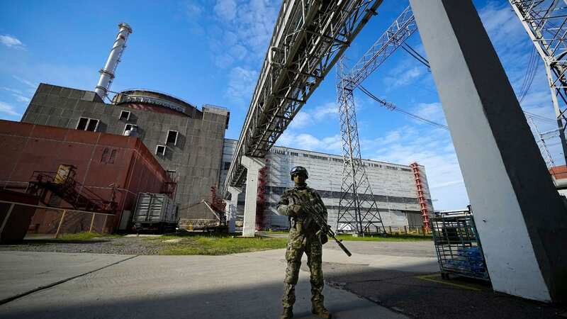 A Russian soldier guards the Zaporizhzhia Nuclear Power Station (Image: AP)