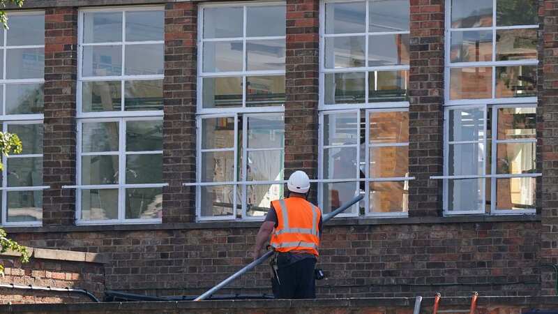 Remedial work being carried out at Mayflower Primary School in Leicester, which has been affected with sub standard reinforced autoclaved aerated concrete (Raac) (Image: PA Wire)