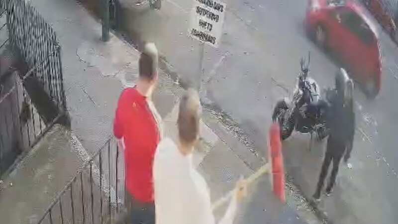 This is the moment Karl fights off thieves with a yard brush
