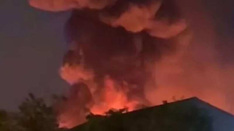 Footage shared on social media shows huge flames at a unit on an industrial estate near the city